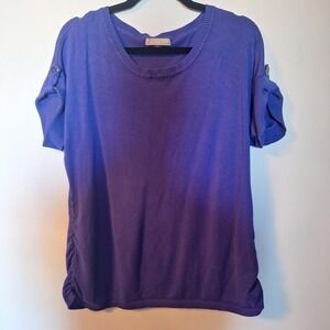 One A Purple Short Sleeve Knit Sweater Top Size XL